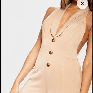 Prettylittlething jumpsuit tan halterneck PLT NWT